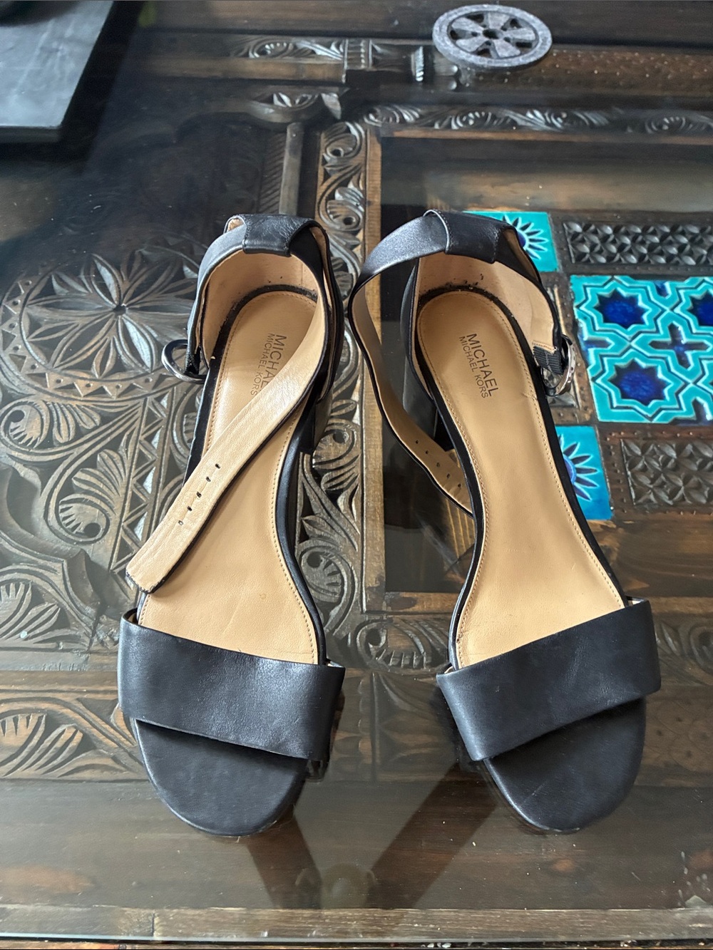 Michael Kors strappy black leather sandals